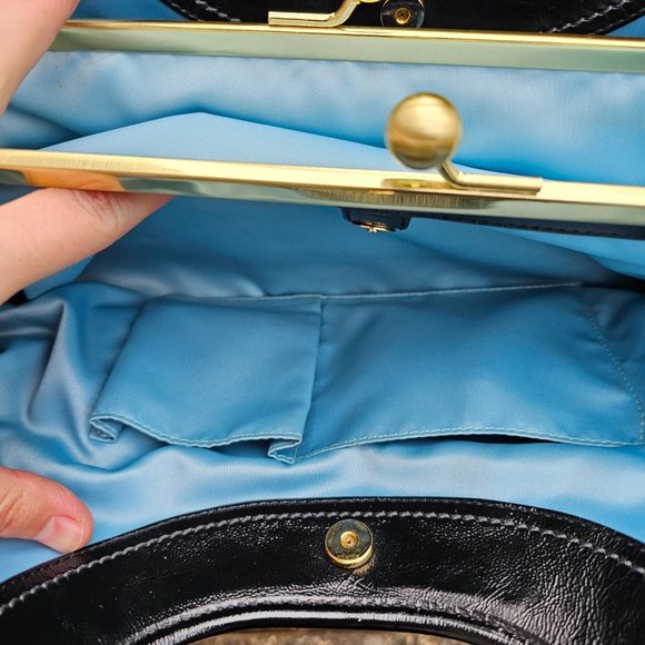 COACH Shoulder Bag Black Patent Leather Satchel Kisslock - Picture 14 of 16